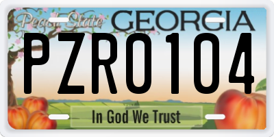 GA license plate PZR0104