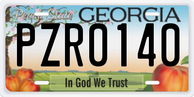 GA license plate PZR0140