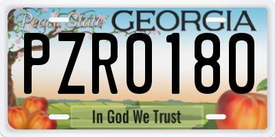GA license plate PZR0180