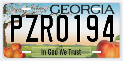 GA license plate PZR0194