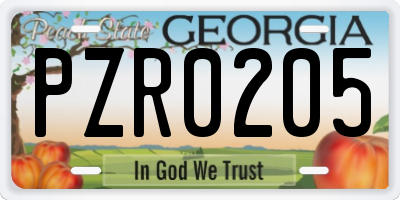 GA license plate PZR0205