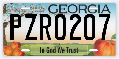GA license plate PZR0207