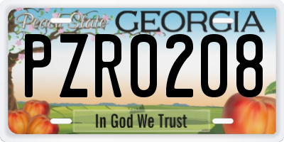 GA license plate PZR0208