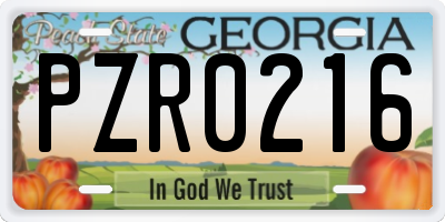 GA license plate PZR0216