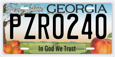 GA license plate PZR0240