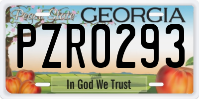 GA license plate PZR0293