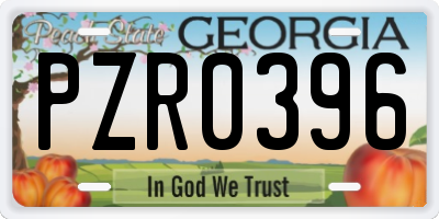 GA license plate PZR0396