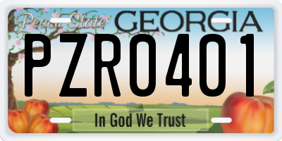GA license plate PZR0401