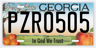 GA license plate PZR0505