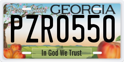 GA license plate PZR0550