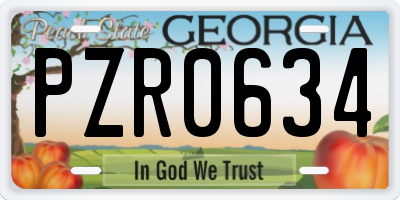 GA license plate PZR0634