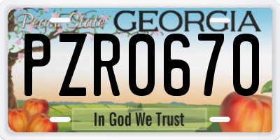 GA license plate PZR0670