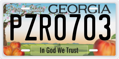 GA license plate PZR0703