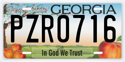 GA license plate PZR0716