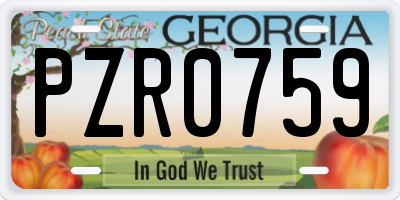 GA license plate PZR0759