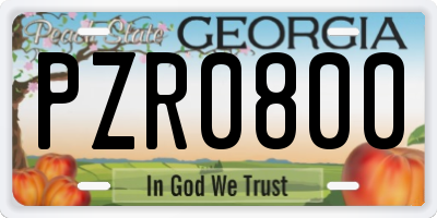 GA license plate PZR0800