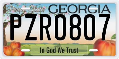 GA license plate PZR0807