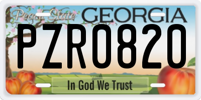 GA license plate PZR0820