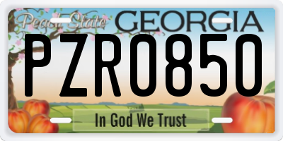 GA license plate PZR0850