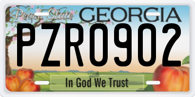 GA license plate PZR0902