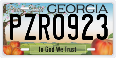 GA license plate PZR0923