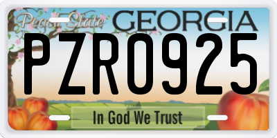 GA license plate PZR0925