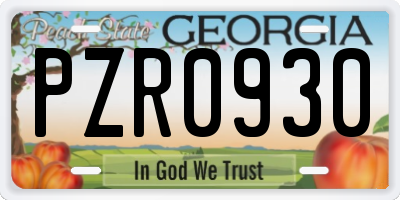 GA license plate PZR0930