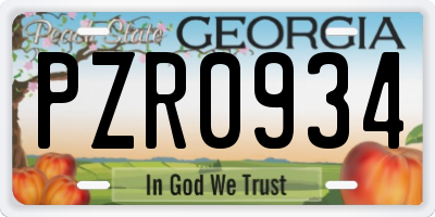 GA license plate PZR0934