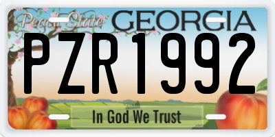 GA license plate PZR1992