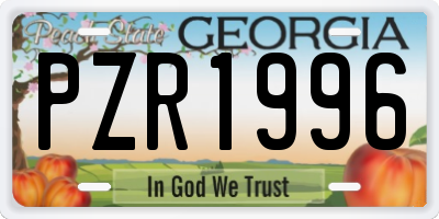 GA license plate PZR1996