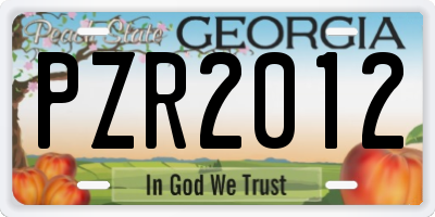 GA license plate PZR2012