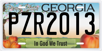 GA license plate PZR2013