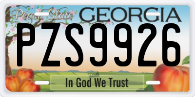 GA license plate PZS9926