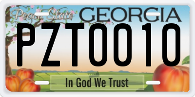 GA license plate PZT0010