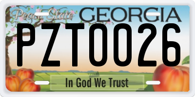 GA license plate PZT0026