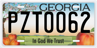 GA license plate PZT0062