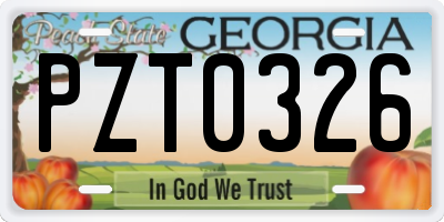 GA license plate PZT0326