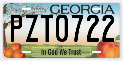 GA license plate PZT0722