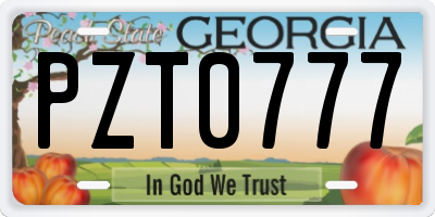 GA license plate PZT0777