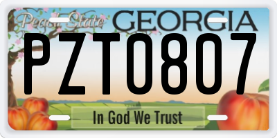 GA license plate PZT0807