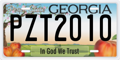 GA license plate PZT2010