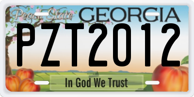 GA license plate PZT2012