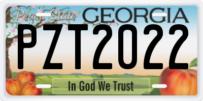 GA license plate PZT2022