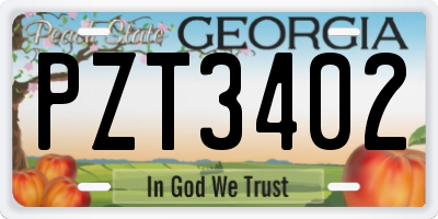 GA license plate PZT3402