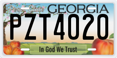 GA license plate PZT4020