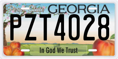 GA license plate PZT4028