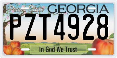 GA license plate PZT4928