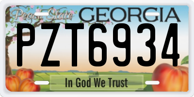 GA license plate PZT6934