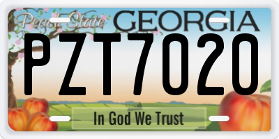 GA license plate PZT7020
