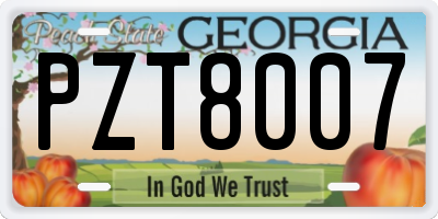 GA license plate PZT8007